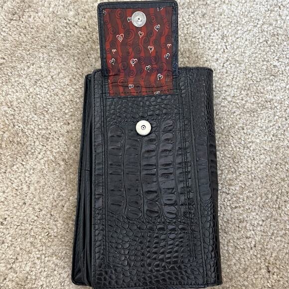 Brighton Black Leather Vintage Croc Embossed Clutch Shoulder Bag - Picture 11 of 13